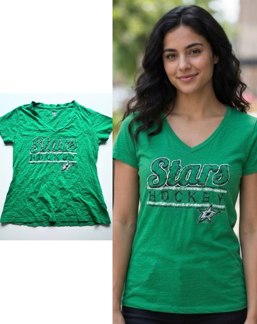 Dallas Stars Hockey V-Neck Tee | Women's Medium 8-10 | Kelly Green